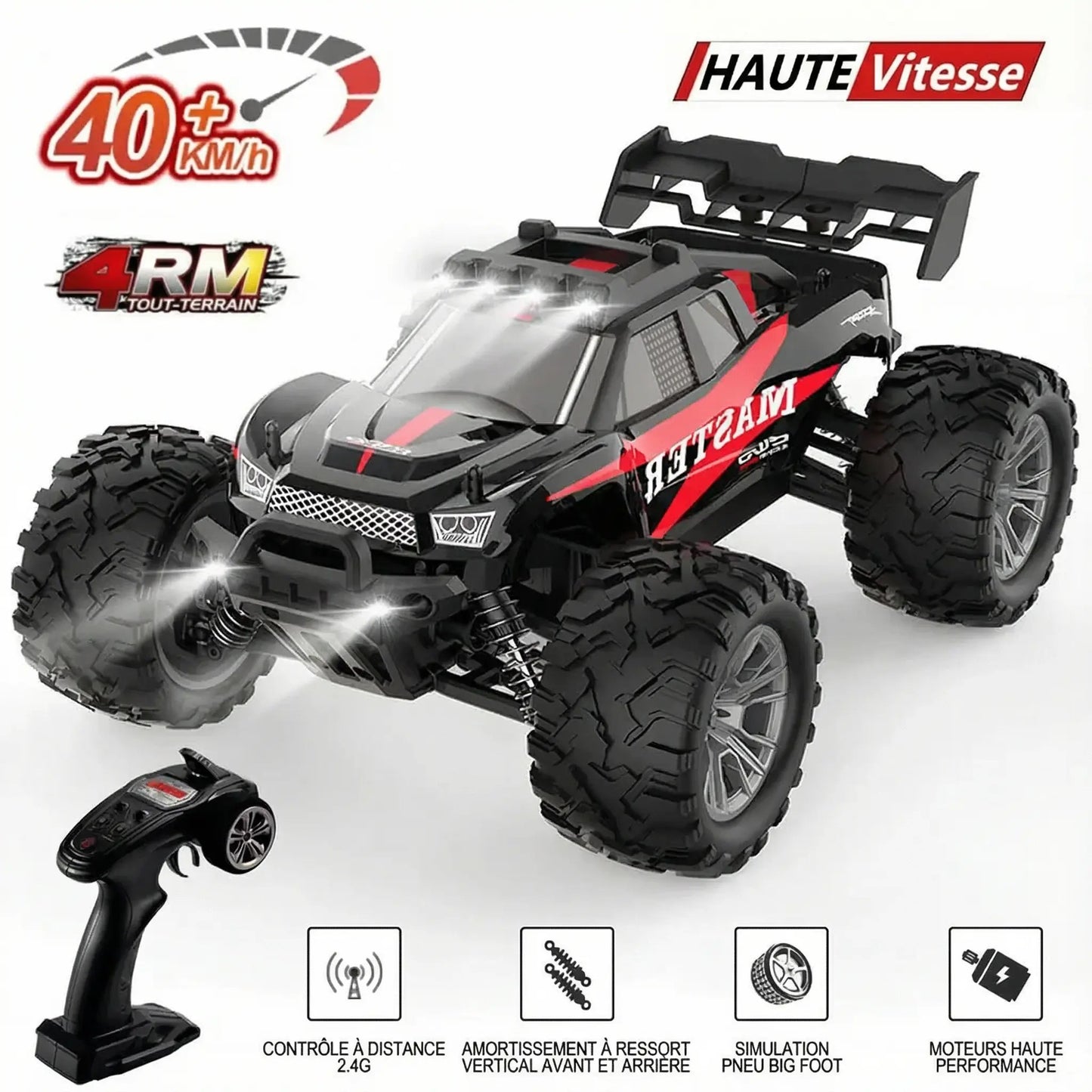 Monster Truck RC Tout-Terrain - Beast-Truck 4x4 Haute Vitesse