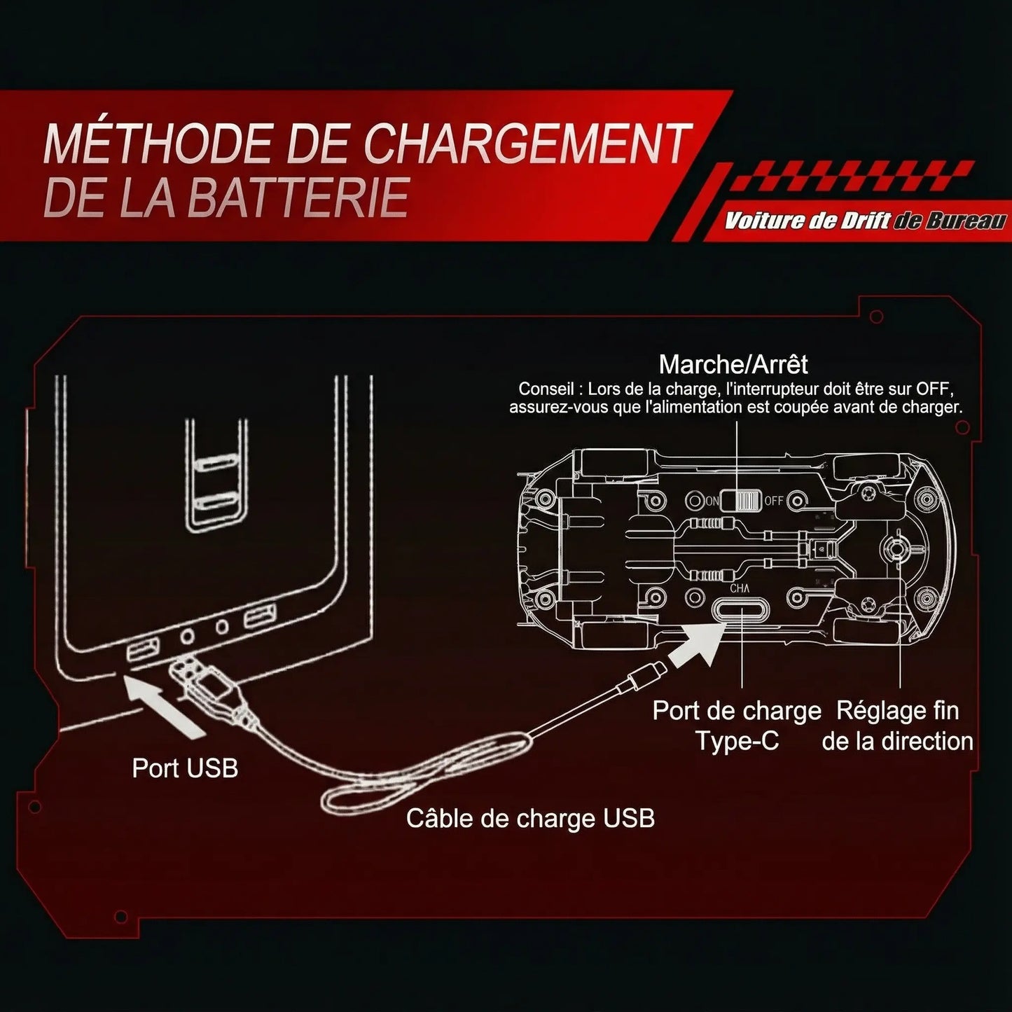 Voiture RC Drift 1/16 - Super-Drifter 4WD avec Gyroscope