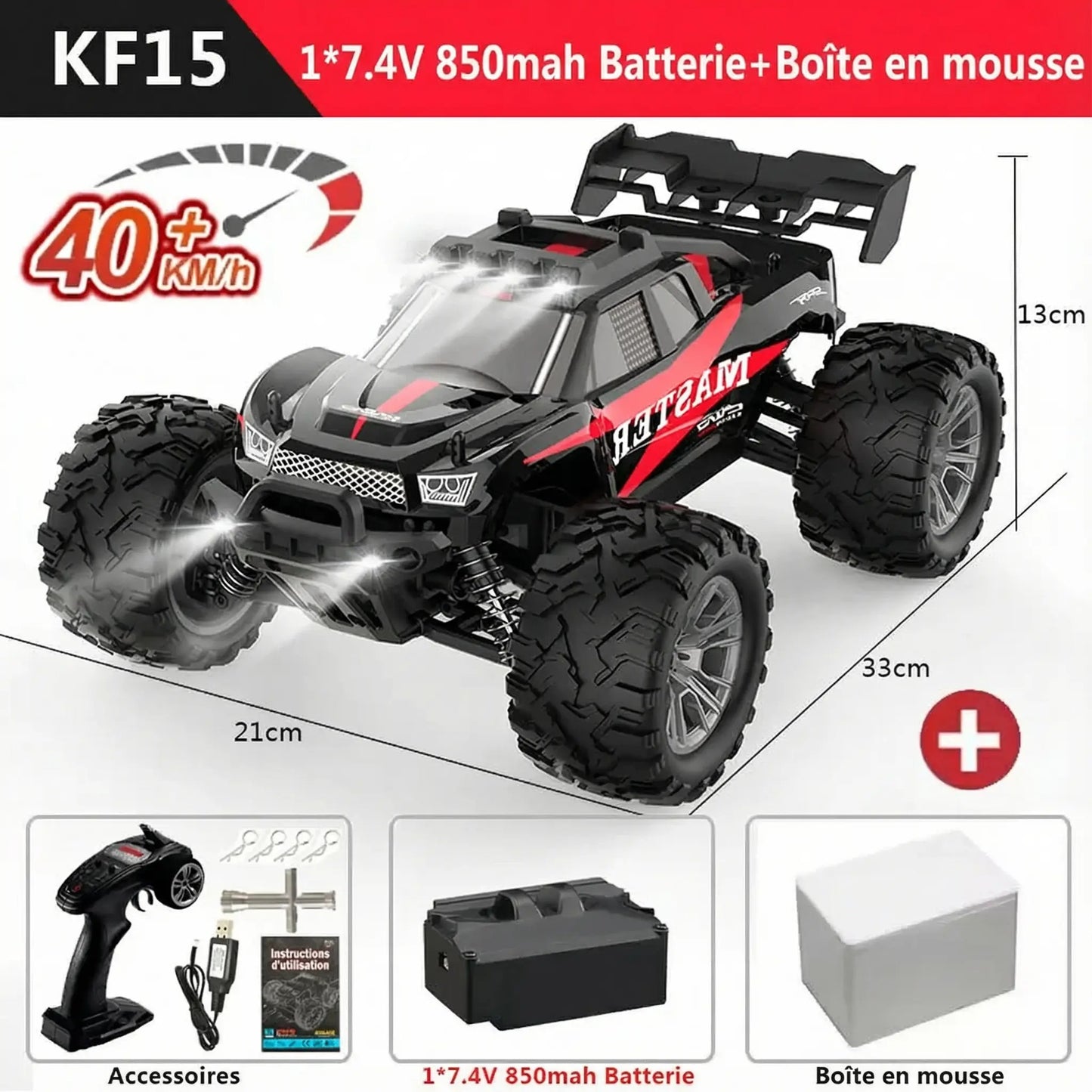 Monster Truck RC Tout-Terrain - Beast-Truck 4x4 Haute Vitesse