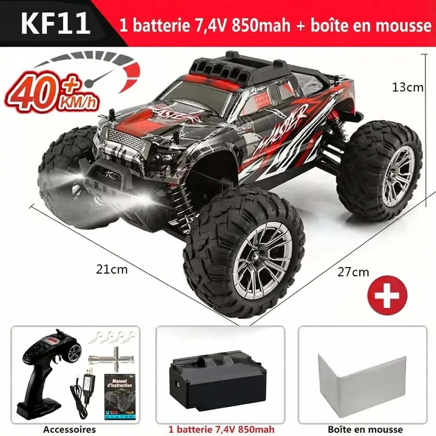 Monster Truck RC Tout-Terrain - Beast-Truck 4x4 Haute Vitesse