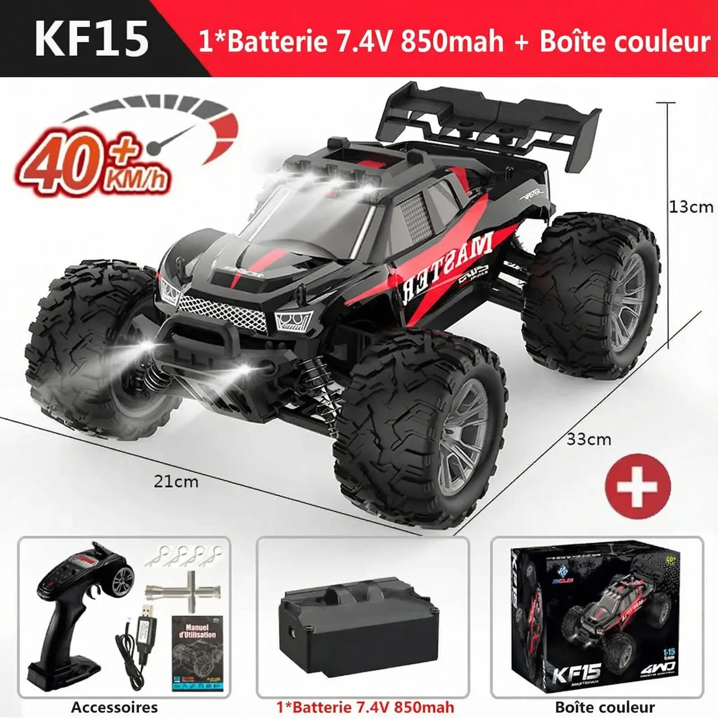 Monster Truck RC Tout-Terrain - Beast-Truck 4x4 Haute Vitesse